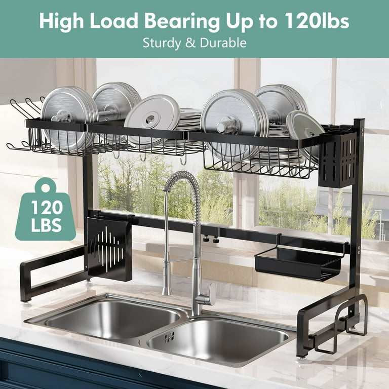 Over The Sink Dish Drying Rack, Majalis Stainless Steel 2 Tier Large Drainer  6