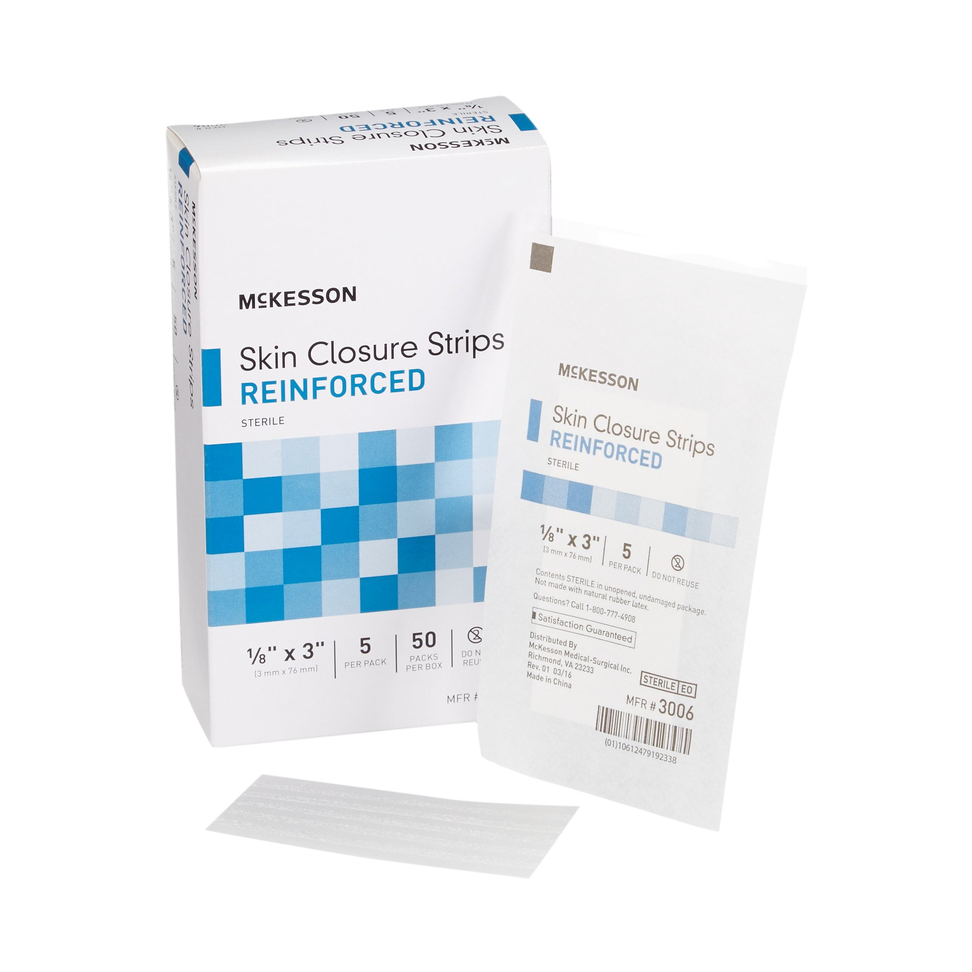 McKesson Skin Closure Strips Sterile, Reinforced Wound Bandage, 1/8