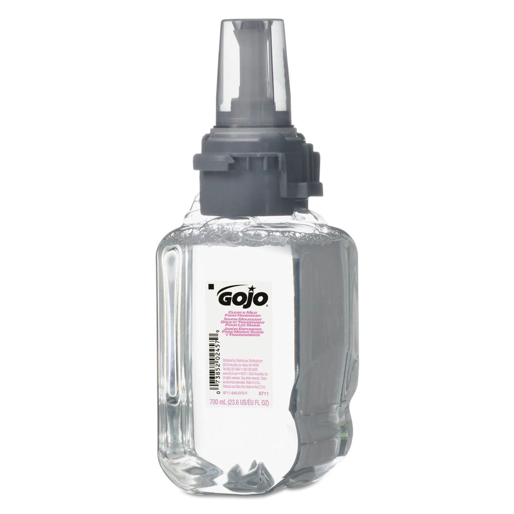 GOJO Industries 8711-04 700 mL Clear and Mild Foam Handwash Refill for ADX-7 Dispenser - Fragrance-Free (4/Carton)