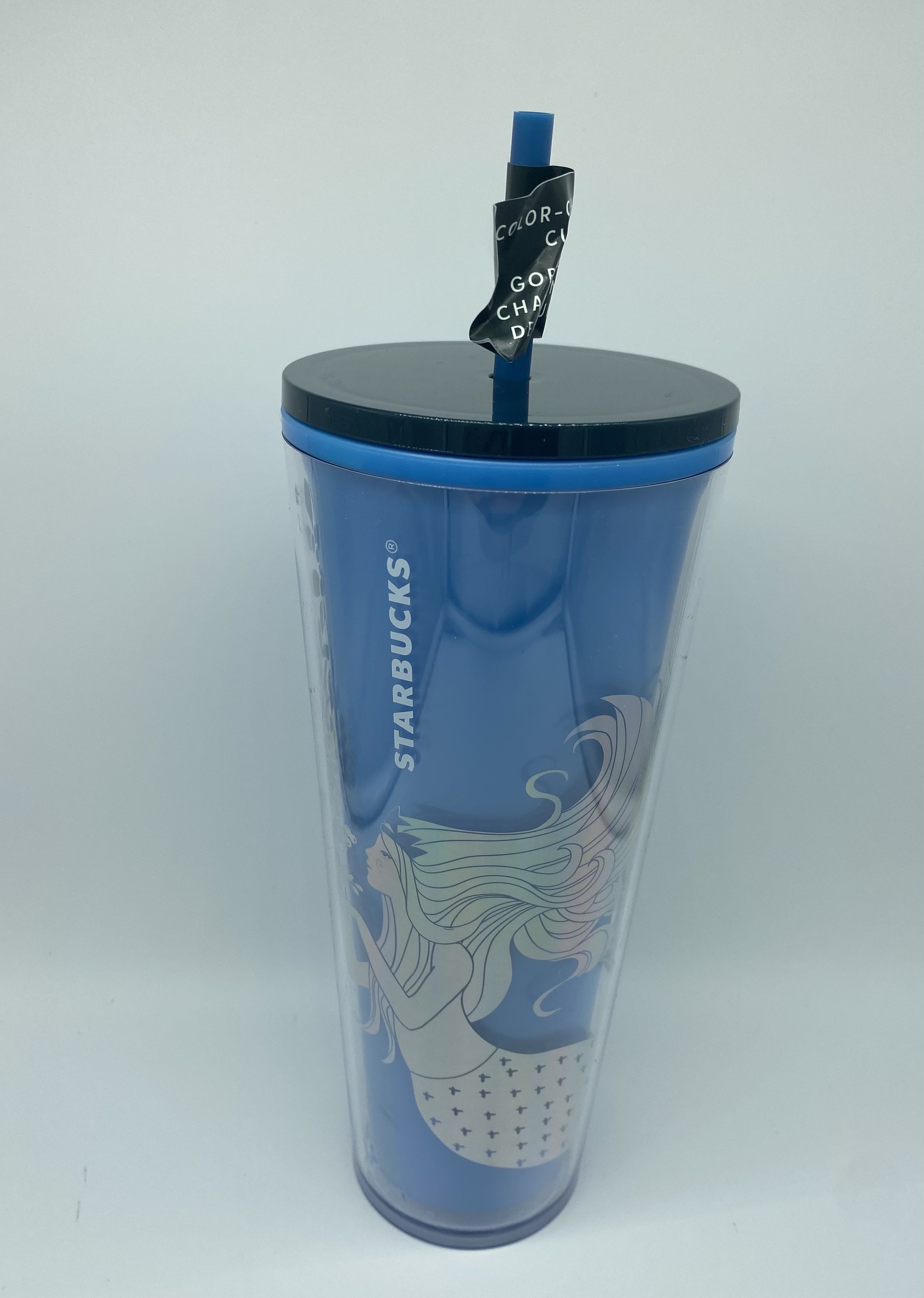 Starbucks Whale Sequin Pendant Gradient Blue Double wall Glass Straw Cup Tumbler 