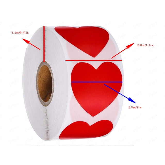 Pegatinas de San Valentín para Niños Rollo de 500 Etiquetas Decorativas Del Corazón, Cinta de Papel Autoadhesiva de 1 Pulgada para la Fiesta Del Salón de Clases Tarjetas de Scrapbook Artesanías Regalo