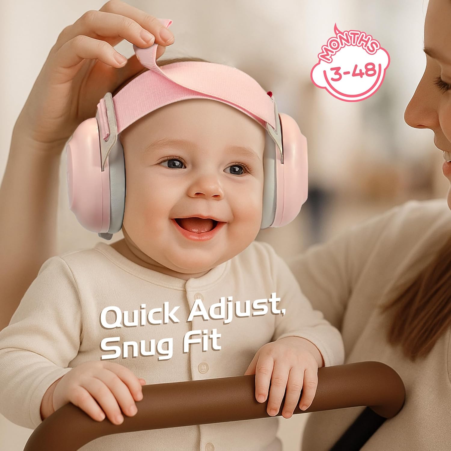 Wiher Baby Ear Muffs for Noise Protection (3–48 Months), 25dB Noise Cancelling Headphones for Travel, Airplanes, Concerts – CE & CPC Certified Hearing Protection & Improves Sleep,Pink