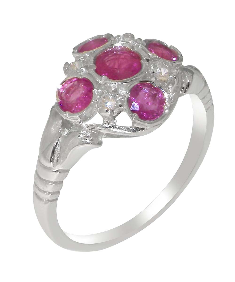LBG British Made 925 Sterling Silver Natural Ruby & Cubic Zirconia