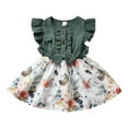 thumbnail image 1 of PENGXIANG Bébé Filles Robe Patchwork Volants Manches Courtes Genou Longueur Fleurs Imprimer une Ligne Robe, 1 of 8