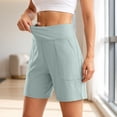 thumbnail image 2 of IWRICH Women's Athletic Long Shorts with Pockets High Waisted Bermuda Shorts Walking Running Casual Bottoms Light Green S, 2 of 7