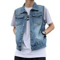 thumbnail image 1 of Veste en Jean Sans Manches à Col Rabattu pour Hommes, Délavée, Ample et Décontractée, 1 of 1