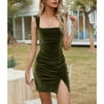 thumbnail image 2 of SWSMCLT Women's Mini Bodycon Dress Summer Fitted Club Date Night Cocktail Velvet Sleeveless Backless Sexy Square Neck Fashion Side Slit Short Party Dresses Green X-Large, 2 of 4