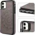 thumbnail image 4 of Case for iPhone 12 Mini 5.4 inch, Luxury PU Leather Case [Two Magnetic Clasp] [Card Slots] Stand Function Embossed Mandala Pattern Half Flower Durable Soft TPU Back Wallet Cover - Grey#2, 4 of 8