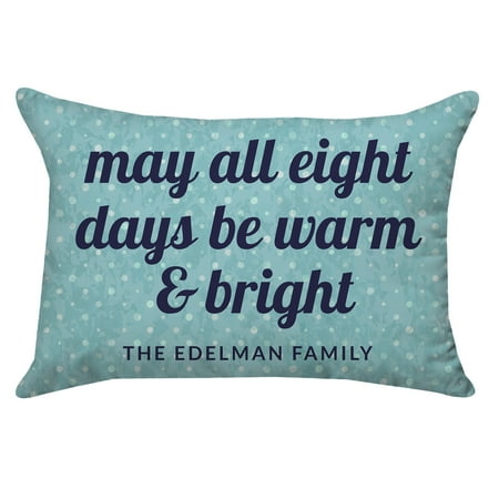 Personalized All Eight Days Blue Polka Dot Poplin Throw Pillow 14 X 20