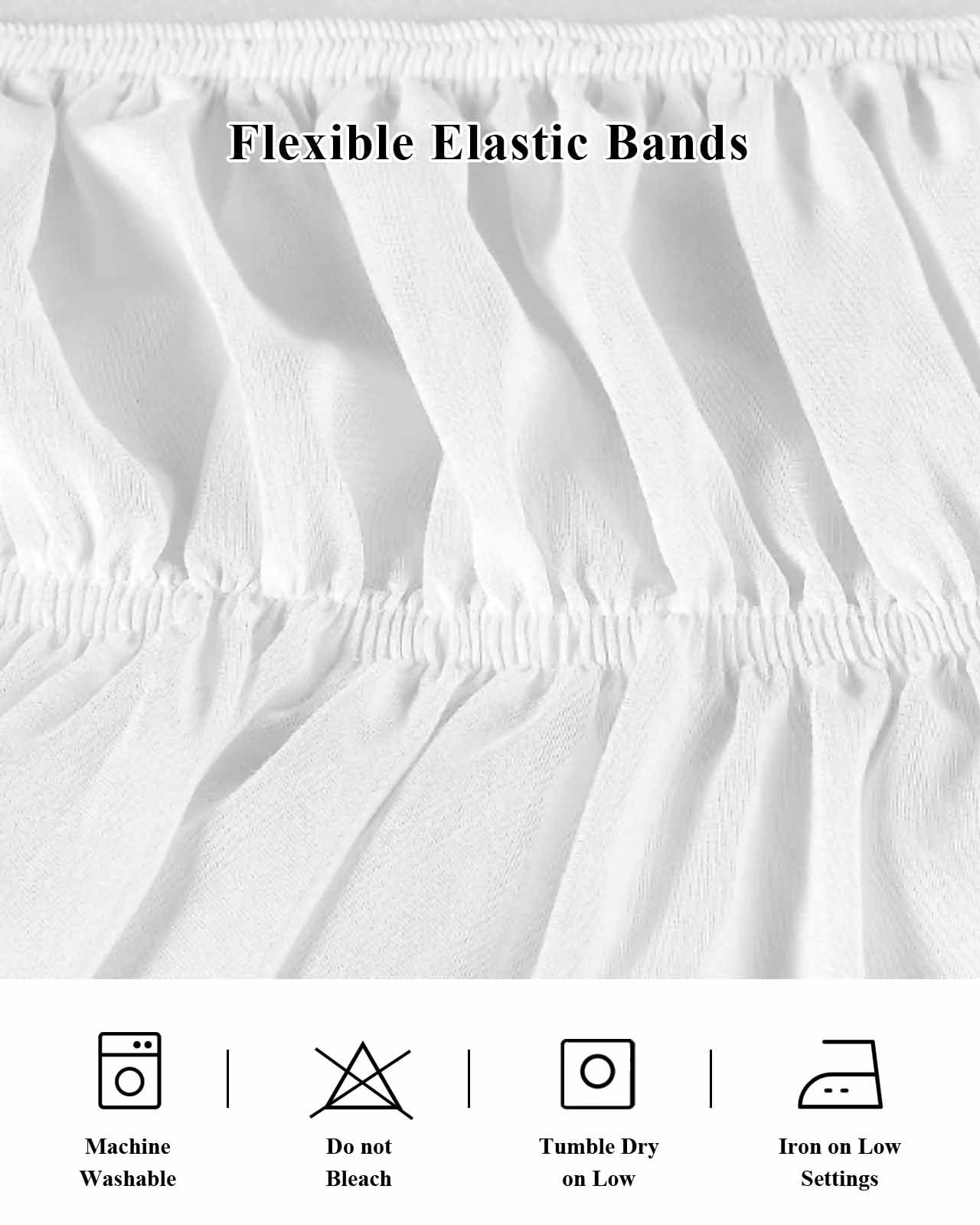 Solid Color Bed Skirt White Bed Skirts California King Size 18 Inch Drop, Wrap Around Dust Ruffle&nbsp;Bedskirt with Adjustable Elastic Belt for Queen Size Beds