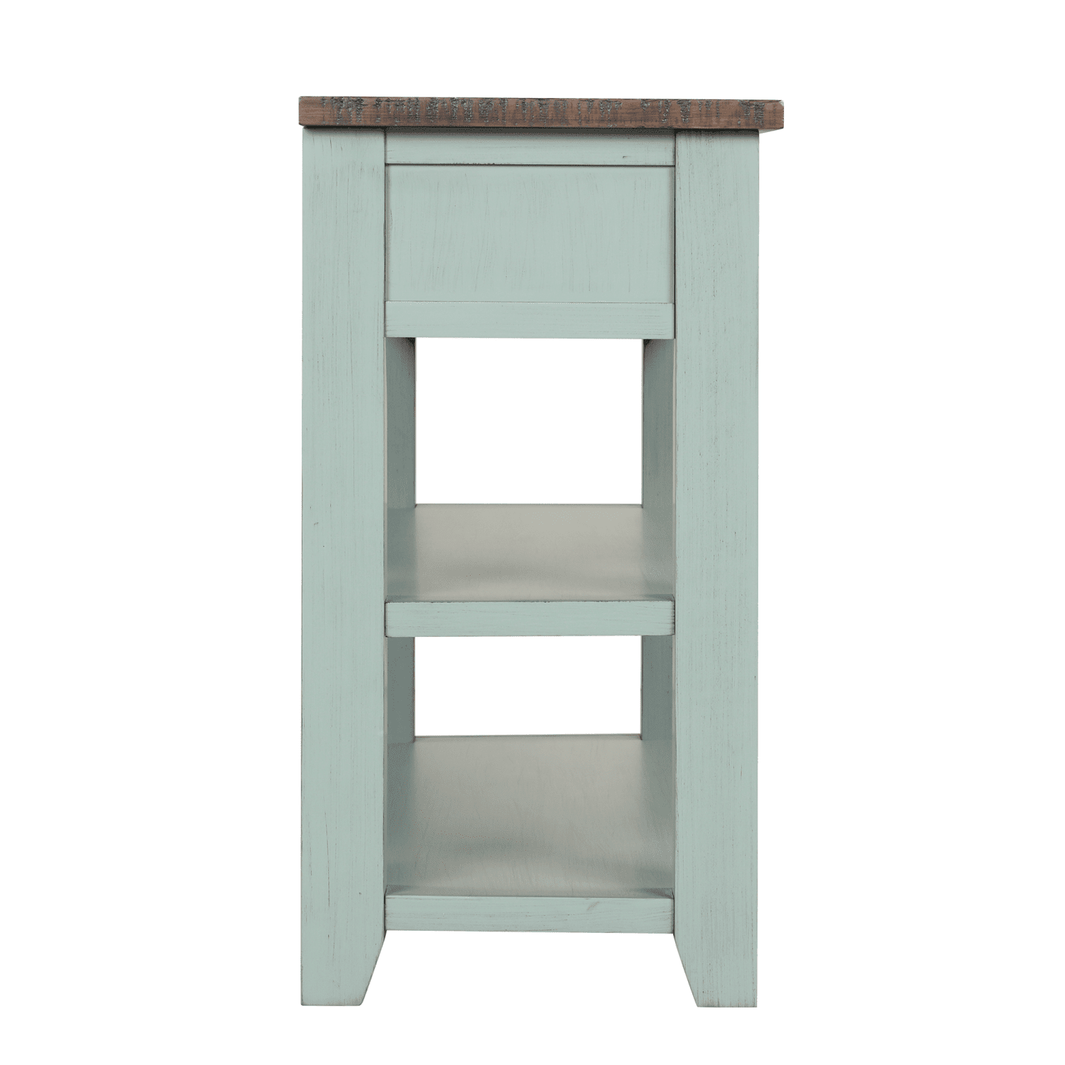 Tcbosik 48 inch Console Table, Entryway Table with Open Shelves and 3 Storage Drawers, Behind Couch Table for Foyer, Hallway, Living Room, Retro Blue