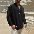 thumbnail image 4 of biudgviw Men's Linen Shirts Casual Button V Neck Long Sleeve Tops Lightweight Loose Vacation Beach T-Shirts Spring Summer Clothes, 4 of 6