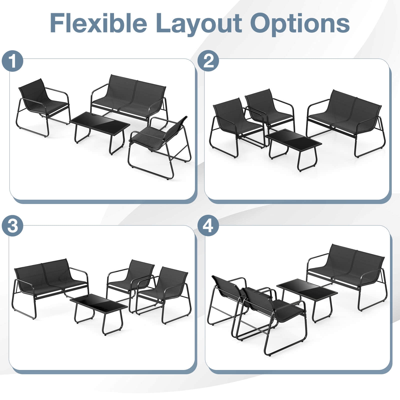 Costway 4 PCS Patio Furniture Set Fabric Lawn Chairs and Loveseat with  Coffee Table