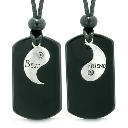 Yin Yang Best Friends BFF Set Magical Black Agate Tags Spiritual Protection Powers Adjustable