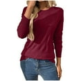 thumbnail image 2 of Ounisa Womens Long Sleeve Pullover Blouses Solid Color Simple Crew Neck Sweatshirt Tops Fashion Casual Relaxed Fit Base Shirt, 2 of 4