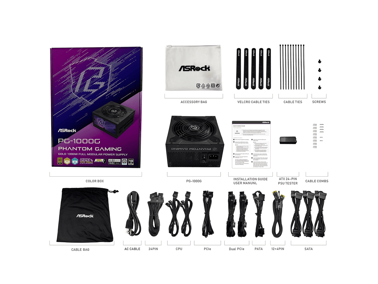 ASRock Phantom Gaming PG-1000G 1000W 80 PLUS GOLD & Cybenetics