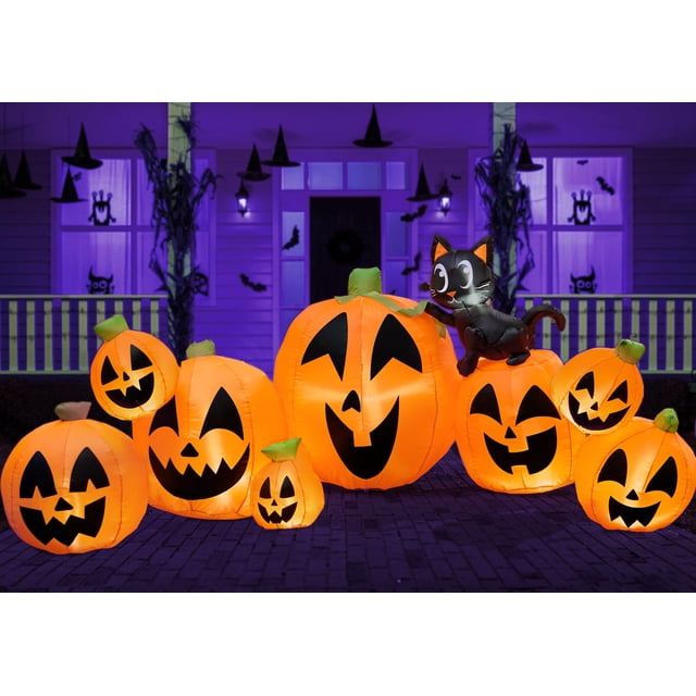 Calabaza inflable Joiedomi para Halloween de 10 pies con LED de gato brujo