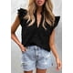 thumbnail image 4 of Blusa PRETTYGARDEN Mujer Cuello en V con Volantes y Mangas Cortas con Ojetes Negra Talla L, 4 of 6