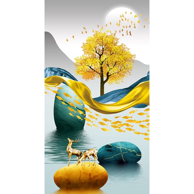 Ciervo dorado en el agua Pintura al óleo por número Kit DIY Decoración del hogar Regalo Arte de la pared Tmvgtek decoración de arte en el hogar