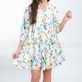thumbnail image 3 of Elsie & Zoey Allegra Large Paradise V-Neck 3/4 Sleeve Tiered Baby Doll Dress for Women, 3 of 7