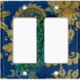 thumbnail image 6 of Metal Light Switch Plate Outlet Cover Peacock Blue Silk Damask PEA008, 6 of 13