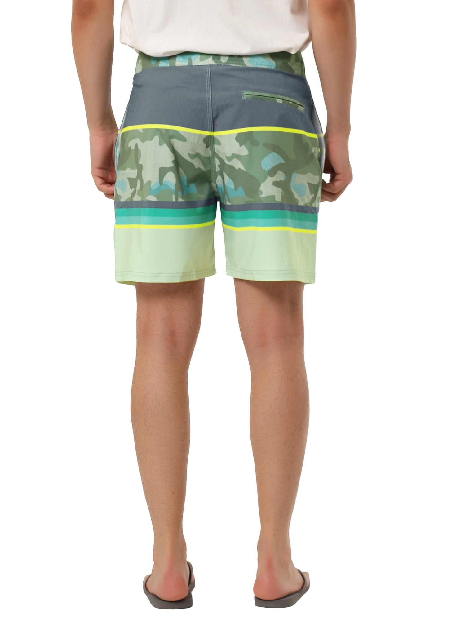 Unique Bargains Men's Summer Swim Color Block Drawstring Beach Board Shorts 34 Beige Camo