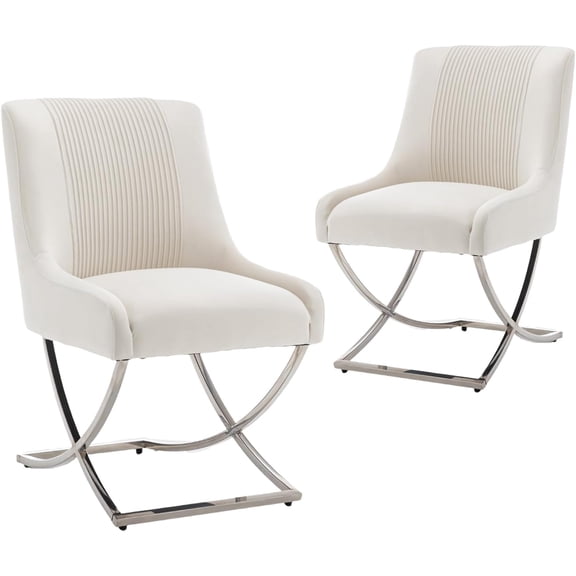 SEYNAR Modern Velvet Dining Chairs Set of 2 with Metal Frame Legs and Back Pull(Beige)