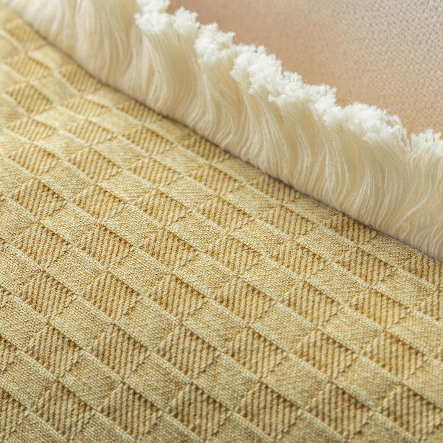 Phantoscope Fringe Trim Textured Woven Decorative Throw Pillows with Inserts, Boho Checker Pattern, Light Brown, 12 x 20 in, 2 Pack