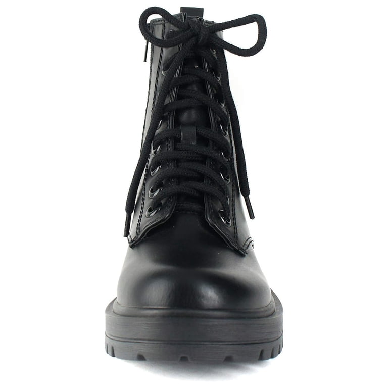 Soda Women's Combat Boots - Army Military Style Motorcycle Riding Boots With Side Zipper, Black Patent, Size 8.5