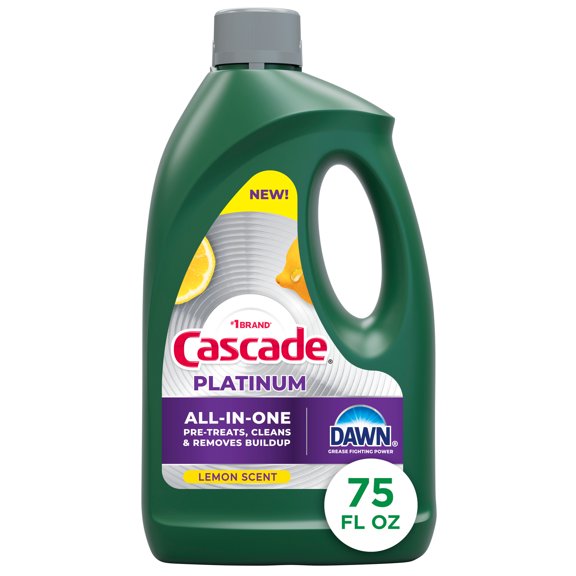 Cascade Platinum Dishwashing Liquid Gel, Lemon, 75oz