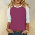 thumbnail image 2 of Fgnfyis Haut à Manches 3/4 pour Femmes Été Décontracté Polyvalent Raglan Col Rond Chemise Décontractée Haut pour Femmes Violet_002 TTG, 2 of 5