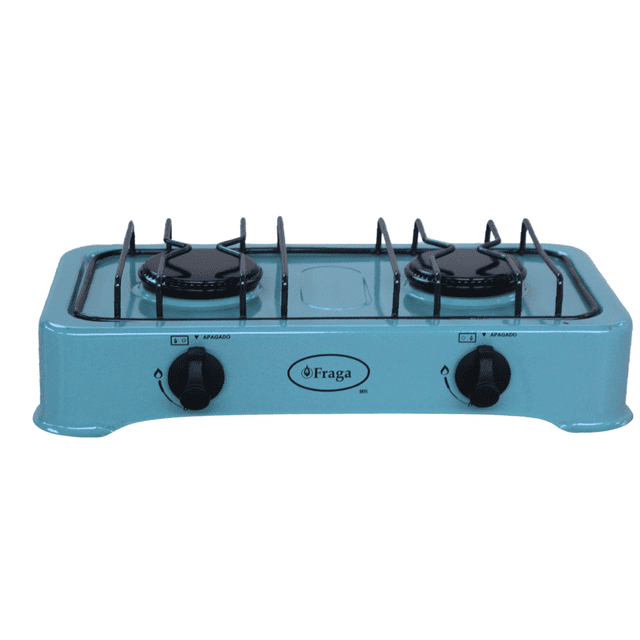 FRAGA Parrilla de Mesa, FRAGA P802, 2 Quemadores, Porcelanizada,Encendido Manual, Gas L.P., Hecho en México.