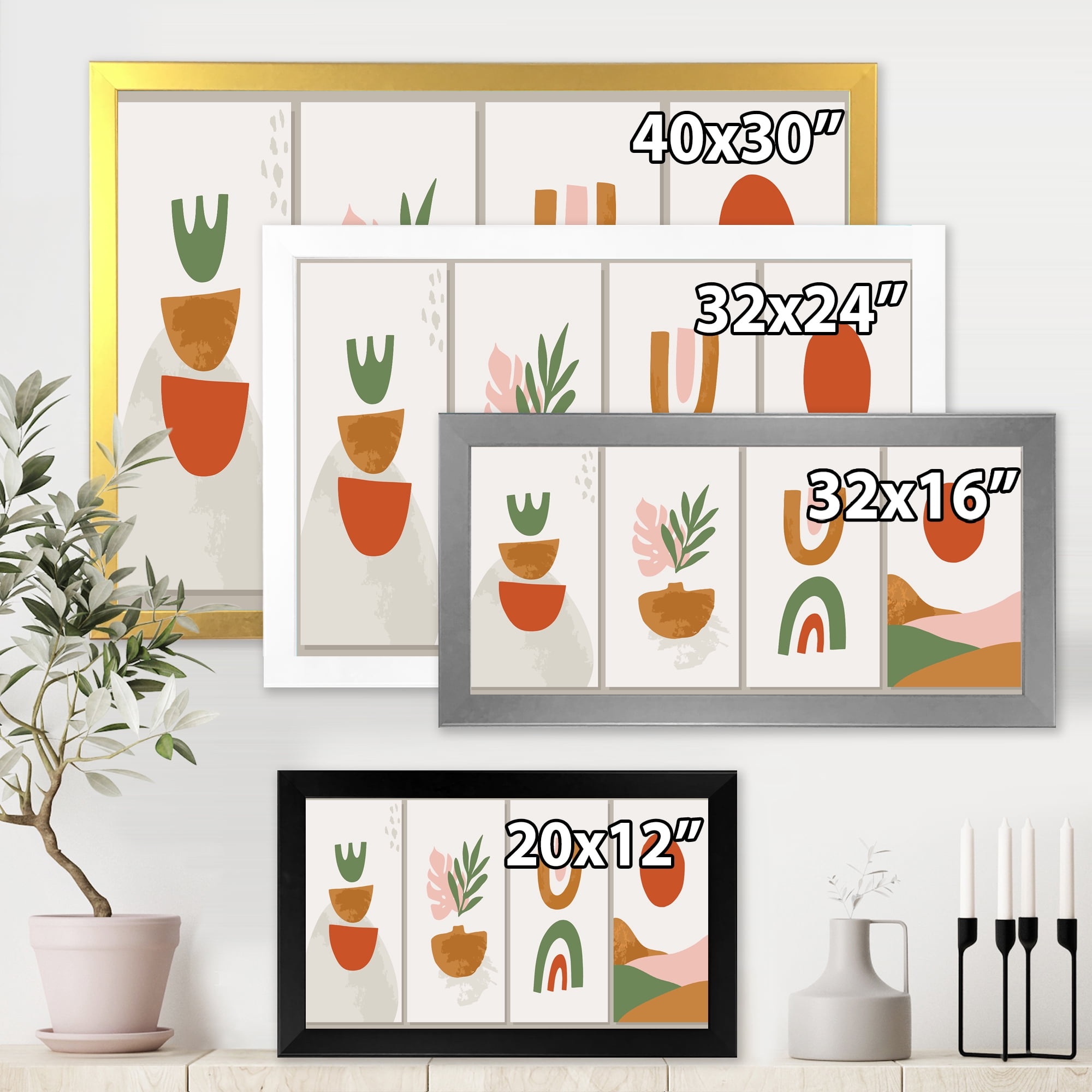 Designart 'Compostion Minimalistic of Organic Shapes VI' Modern Framed Art Print