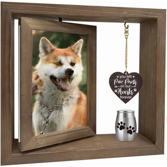 Dog Memorial Picture Frame Rotating Wooden Picture Frame for Two 4x6 Photos Pet Memorial Gifts for Dogs Cats Loss of Dog Sympathy Gift Dog Bereavement Remembrance Picture Frame