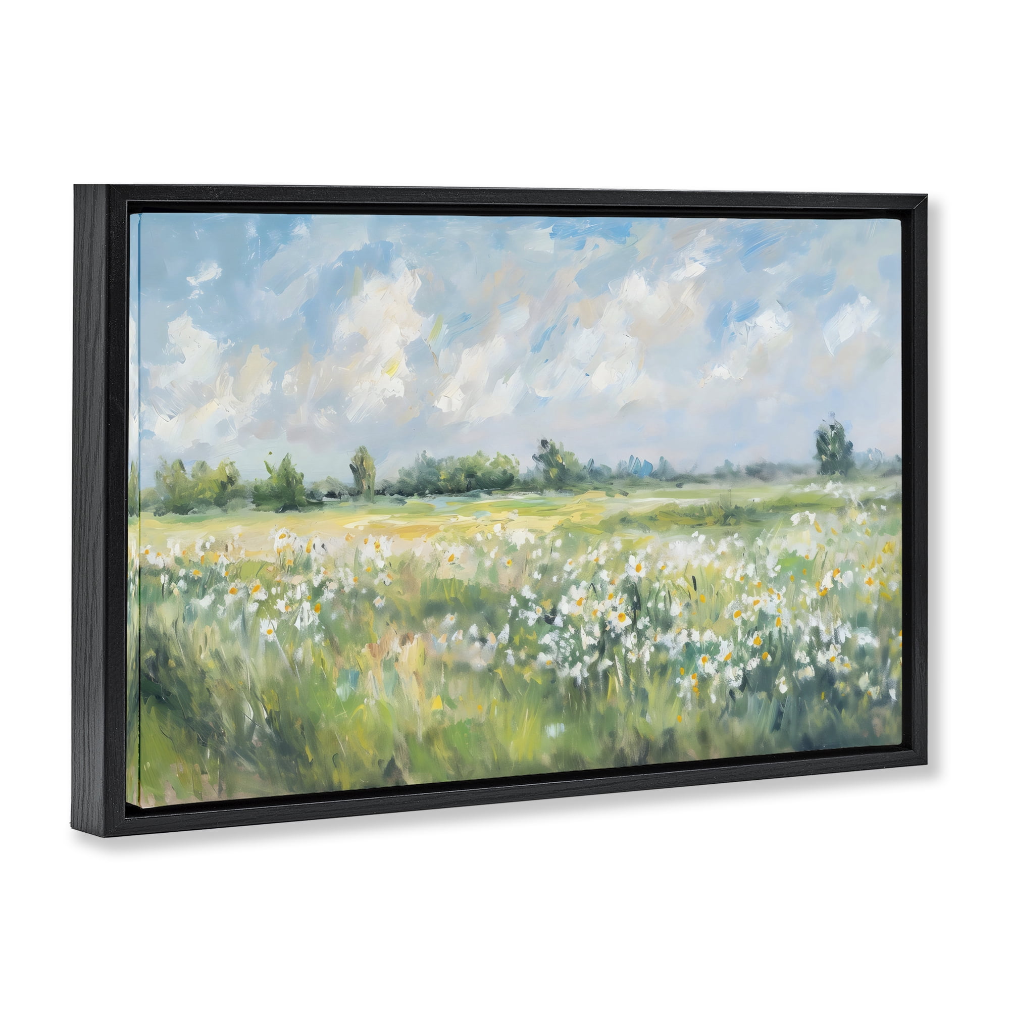 Stupell Industries Daisy Field Landscape Impression Black Framed Floater Canvas Wall Art, design by Creative Studio