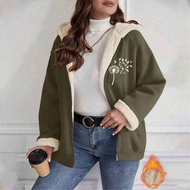 Ailaofu Women's Plus Rope Detail Oversized Hoodie Sherpa Zip Up Jacket