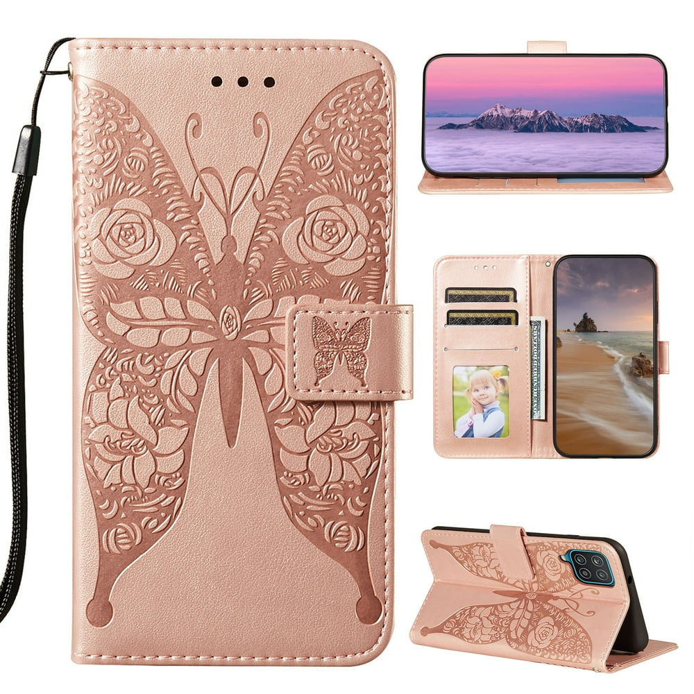 Samsung Galaxy A12 Wallet Case, Dteck Embossed Butterfly PU Leather