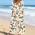 thumbnail image 2 of Cavosen Loose Linen V Neck Short Sleeve Jumpsuits Zipper Long Overalls with Pocket Print Lightweight Summer Cute Rompers, 2 of 5