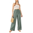 thumbnail image 2 of Women's Pants Casual Elastic High Waisted Wide Leg Pants Mint Green L Palazzo Pants with Pockets, 2 of 5