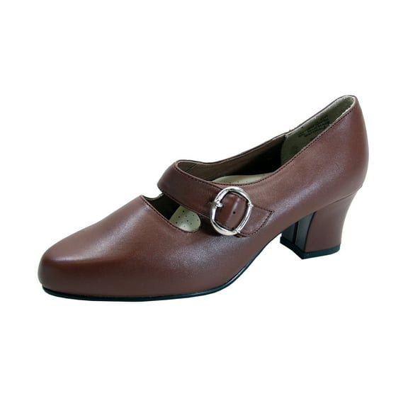 PEERAGE Xia Women's Wide Width Mary Jane Leather Pumps BROWN 5
