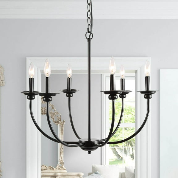 LNC 6-Light Modern Metal Chandelier Matte Black Finish for Dining Room,26"L x 26"W x 24"H