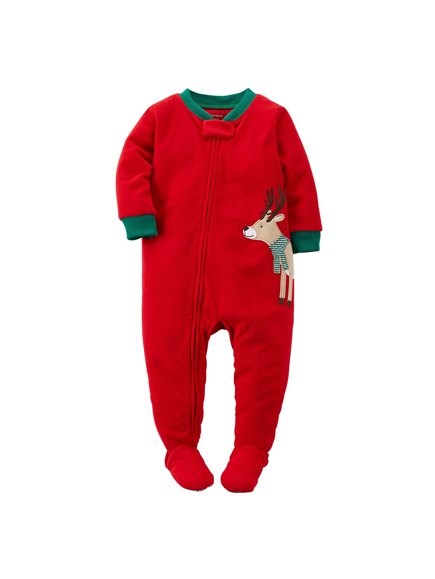 Carters Boys Red Striped Penguin Fleece Footed Pajama Sleeper