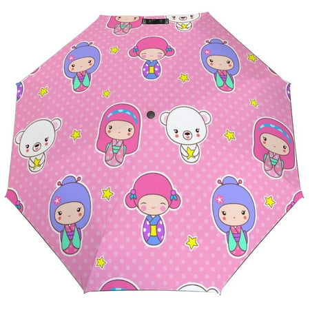 

ANYWAY.GO Windproof & Water-Resistant Compact Foldable Travel Umbrellatotes Cute Pink Pattern Girls Portable Travel Umbrella，Diameter 42.5 in