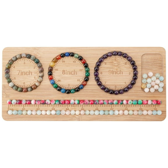 Jewelry Beading Board for Bracelet Making, Bamboo Bead Tray with Storage Slots and Measuring Scale, Non-Slip Base, Craft Organizer for DIY Accessories, Brown