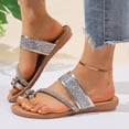 thumbnail image 2 of Dakaela Women's Flat Sandals Sparkly Rhinestone Ring Toe Summer Slides Flip Flops Ladies Dressy Casual Beach Slip on Slippers Shoes Gold Size 8.5, 2 of 9