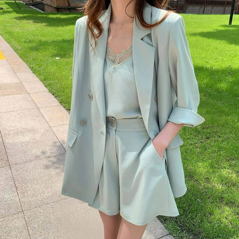 Women Sets Solid Three-piece Women's Suit With Vest + Suit Jacket + Shorts  