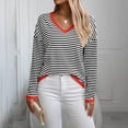 thumbnail image 6 of Women's V Neck Knitted Sweater Striped Color Block Top Casual Sweaters Long Sleeve Pullover Tunic Tops, 6 of 6