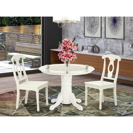 Round Dining Set 3pc - 42 Inch Table & 2 Chairs - Linen White Kitchen Dinette Set