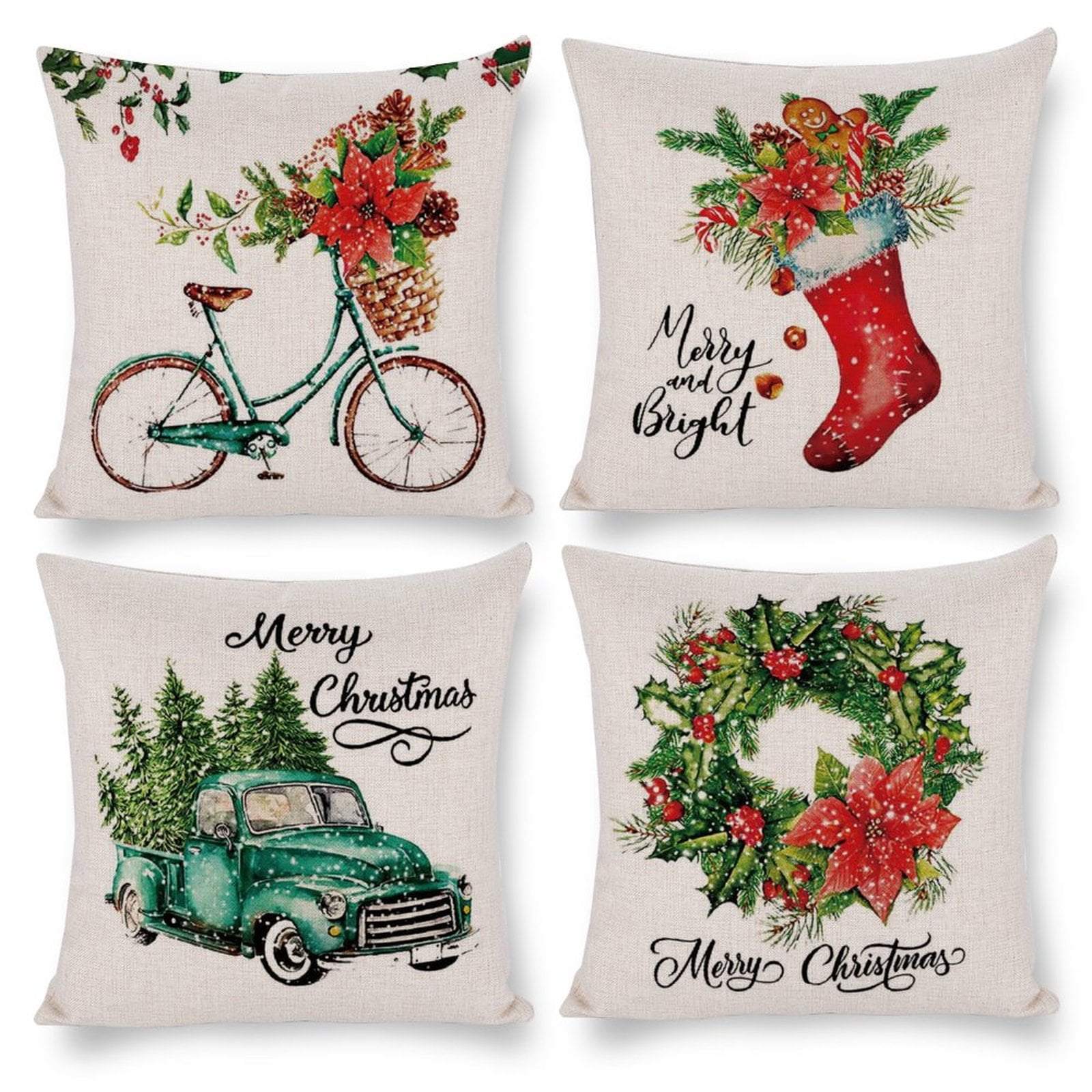Cushion Covers Christmas Throw Pillow Case Linen Square Pillow Cover