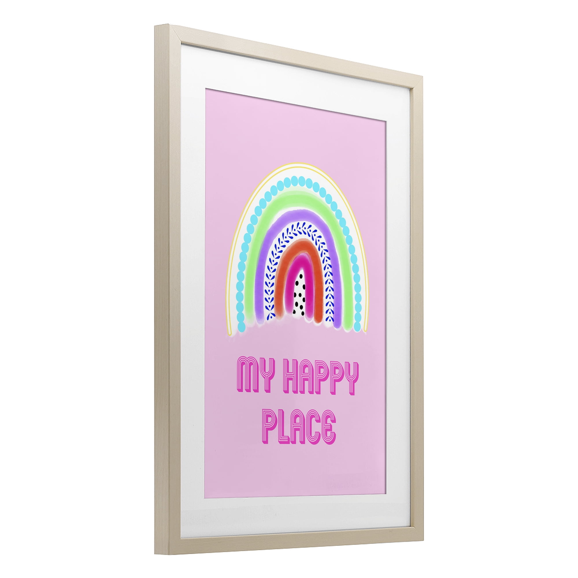 Stupell Industries Happy Place Dotted Rainbow Birch Framed Print Under Glass, design by Pooja Dave